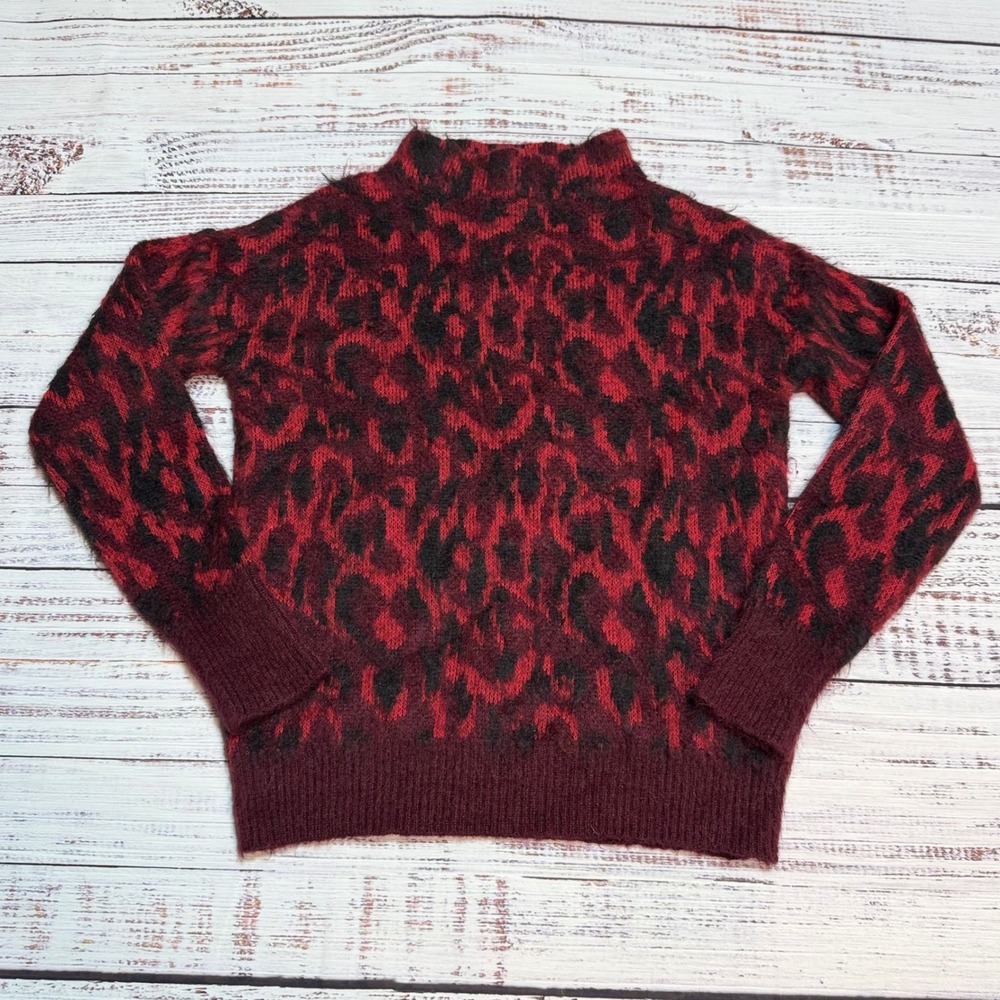 Immagini Sweater XS Animal Print Red Mohair Wool Blend Mock Neck Made in Italy